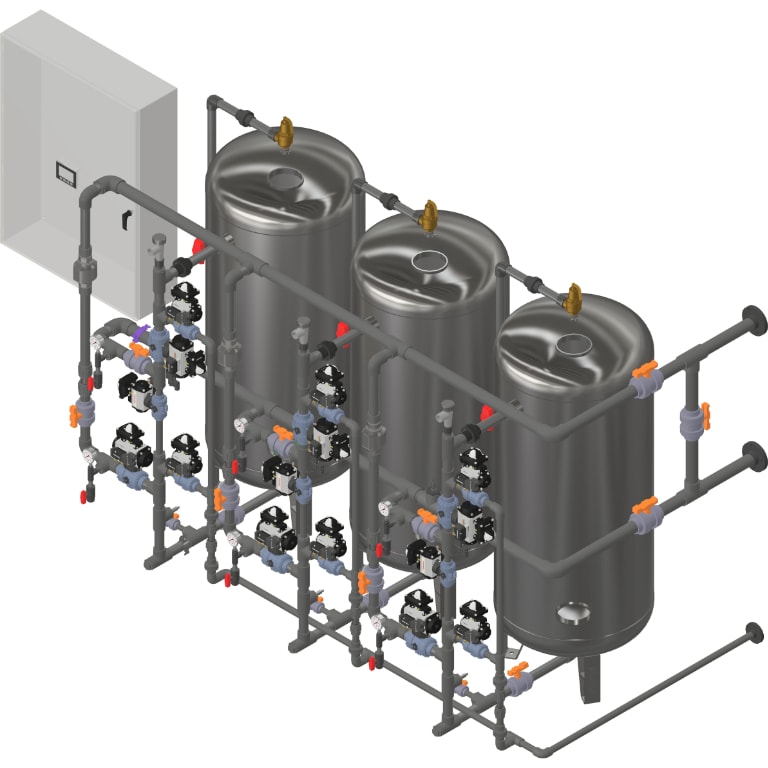Excalibur industrial PLC triplex iron, sulphur, and manganese filter - angle view